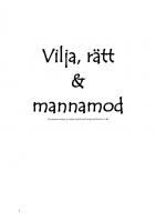 Forside til Vilja, rätt och mannamod